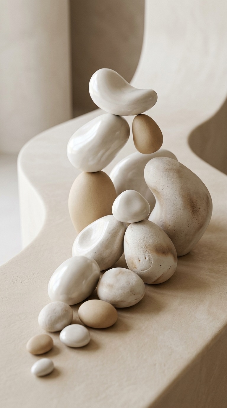 Ceramic pebble sculptures.