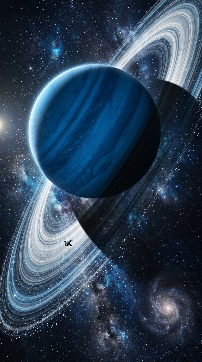 A thin planetary ring casting an immense shadow.