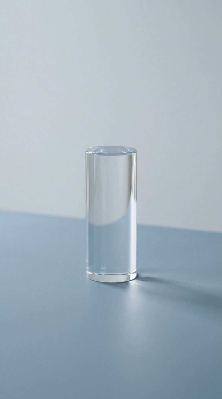 A glass cylinder casting a soft shadow.