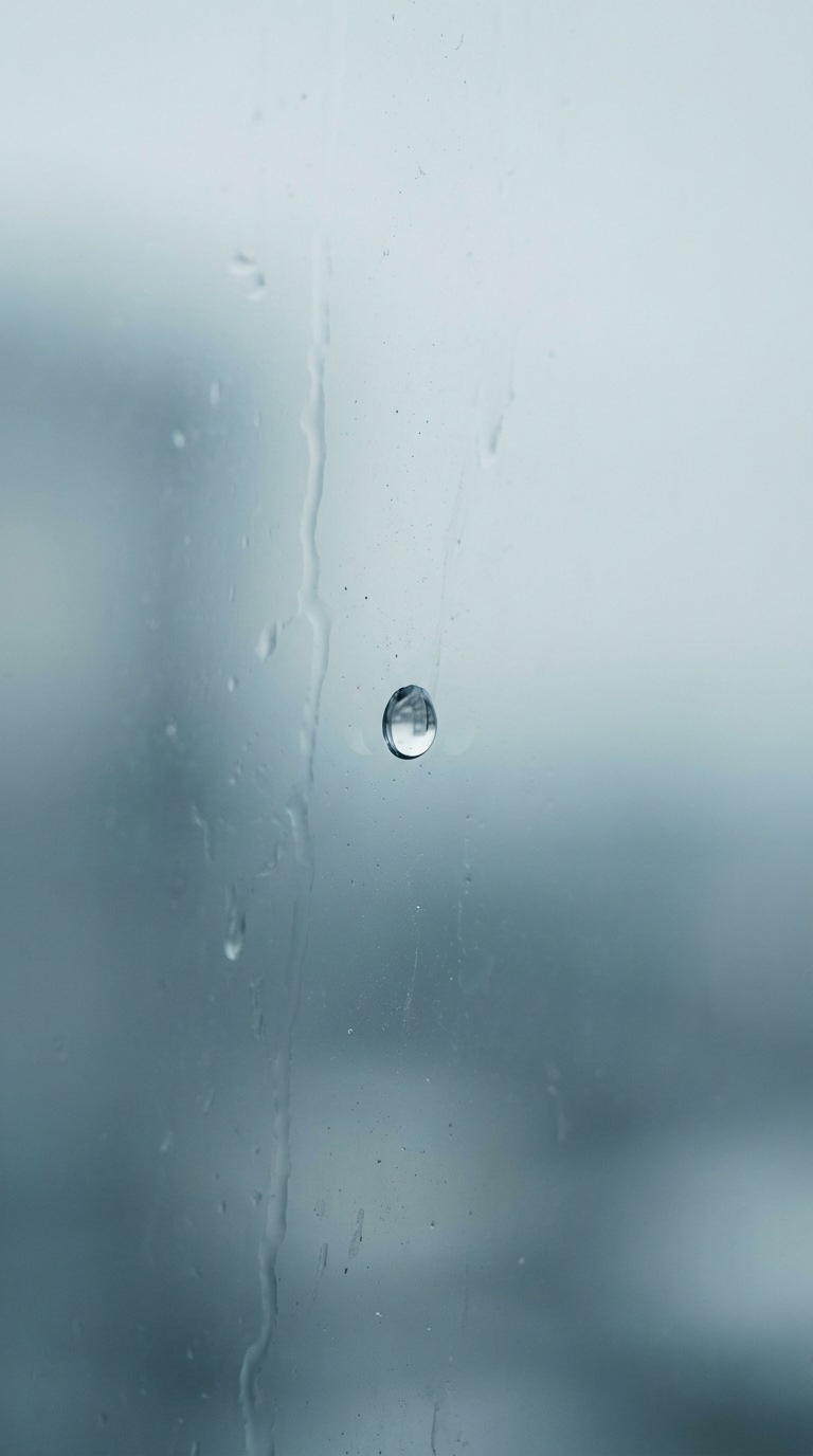 A single raindrop on glass.