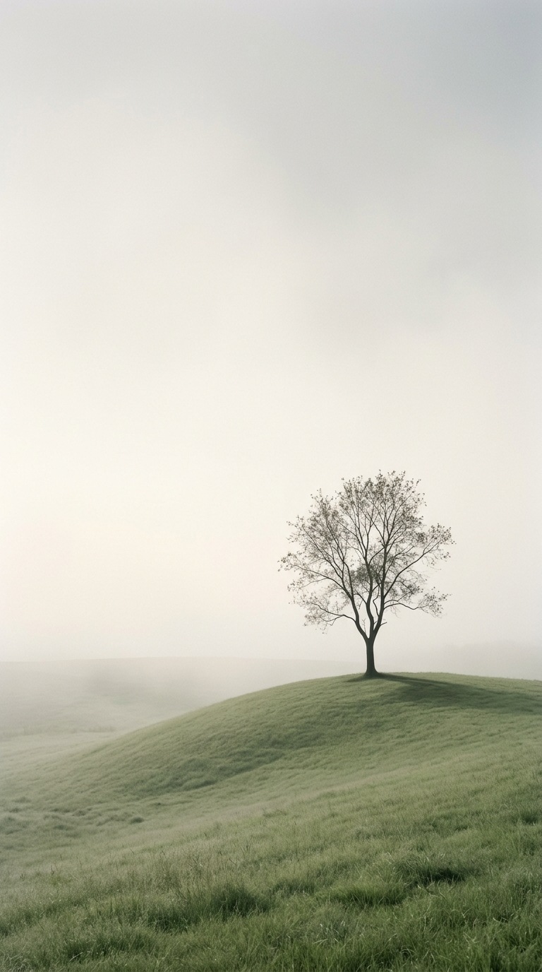 A lone tree on a rolling hill.