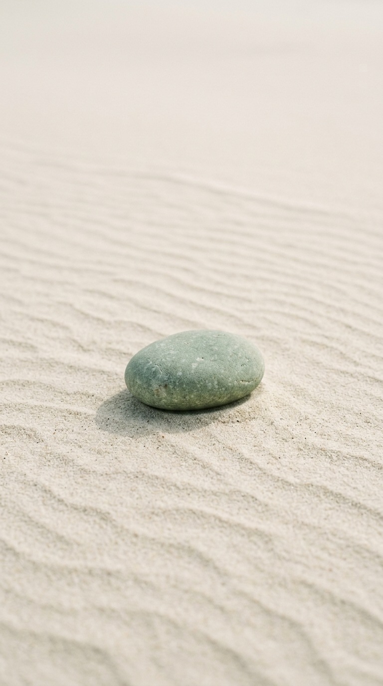 A smooth stone on rippled sand.