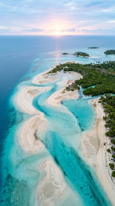 Aerial turquoise channels through sandbars.