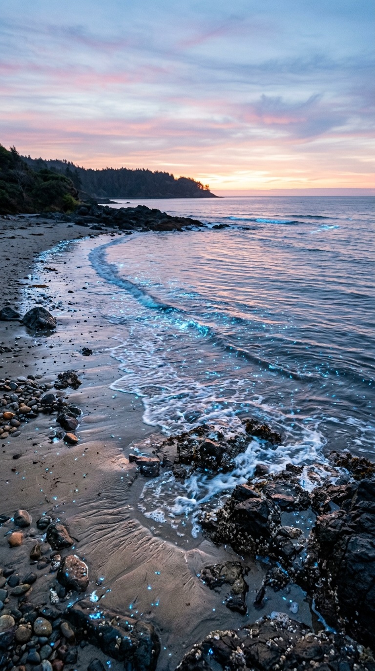A bioluminescent shoreline.