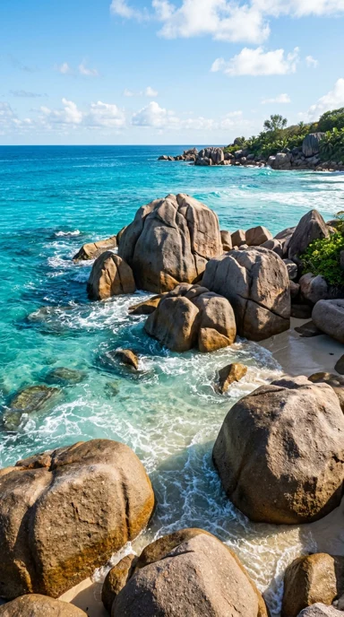 A cluster of rounded granite beach boulders.