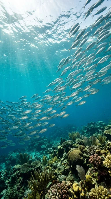 A school of silver fish in clear water.