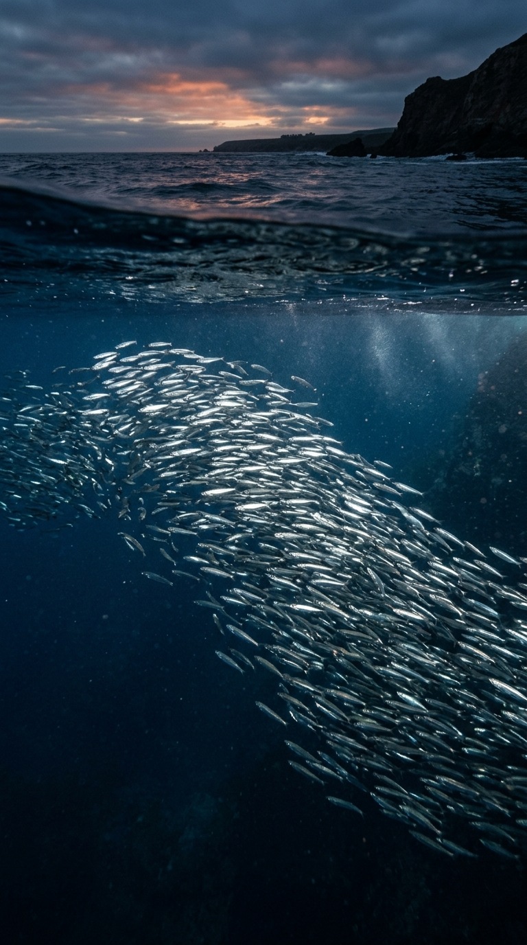 A school of silver fish in clear water.