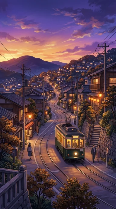 A quiet tram through a hillside town.