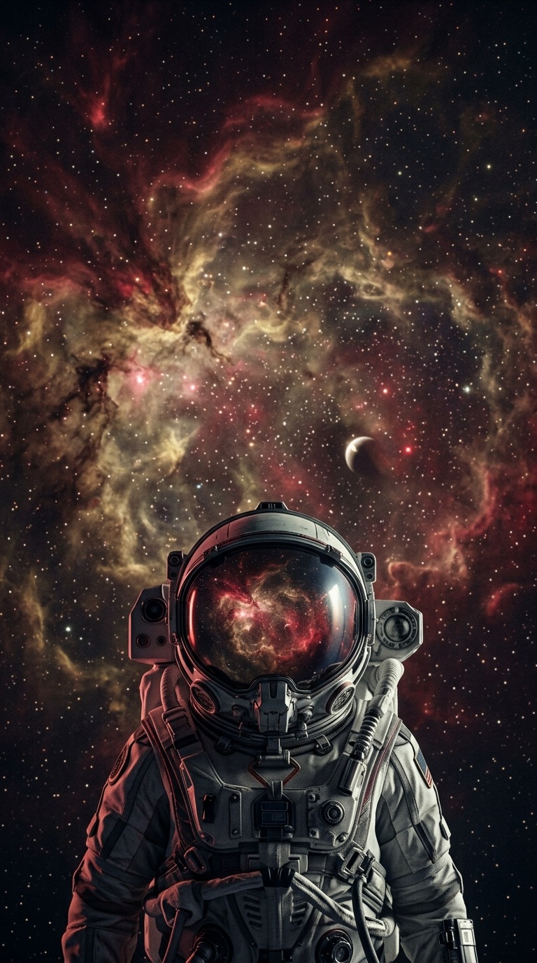 A nebula reflected in an astronaut helmet.