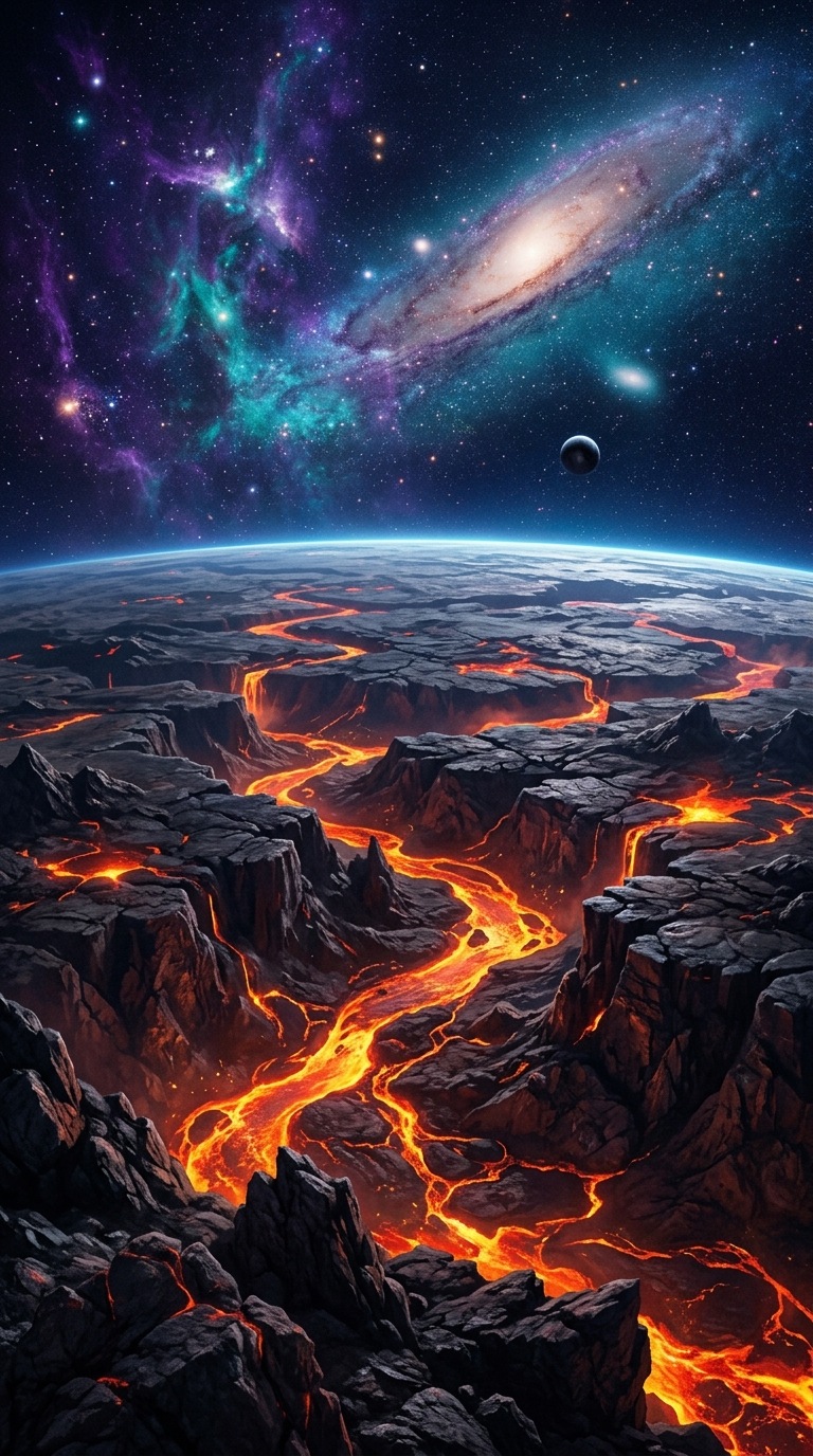 A rocky exoplanet with glowing lava rivers.
