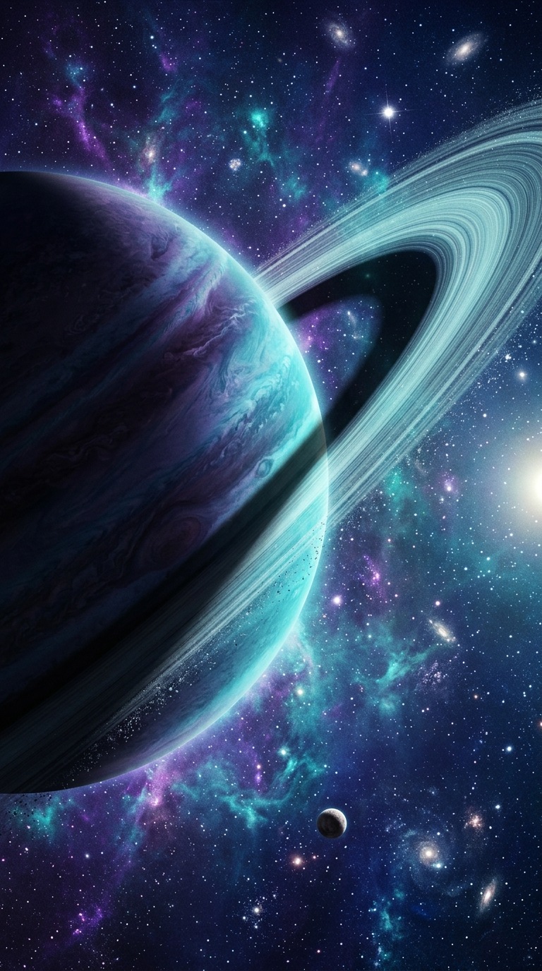 A thin planetary ring casting an immense shadow.