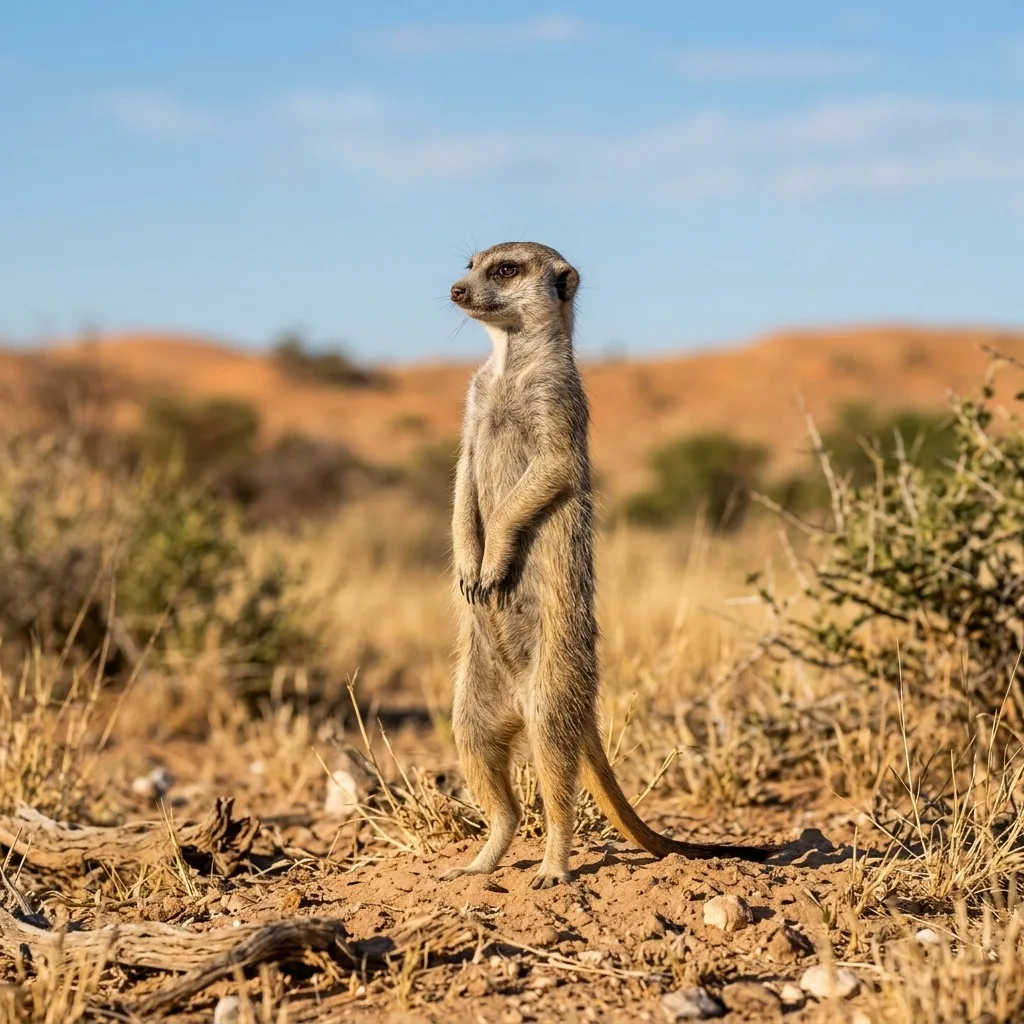 Meerkat standing in desert light