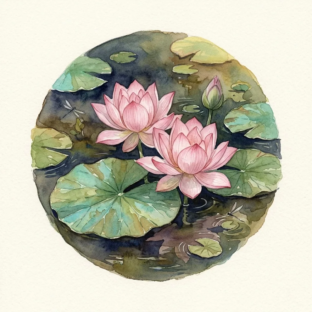 Pink lotus floating on dark water