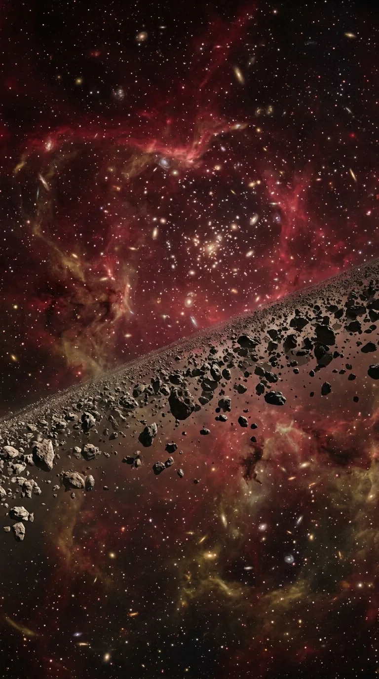 A cluster of tiny galaxies beyond an asteroid belt.