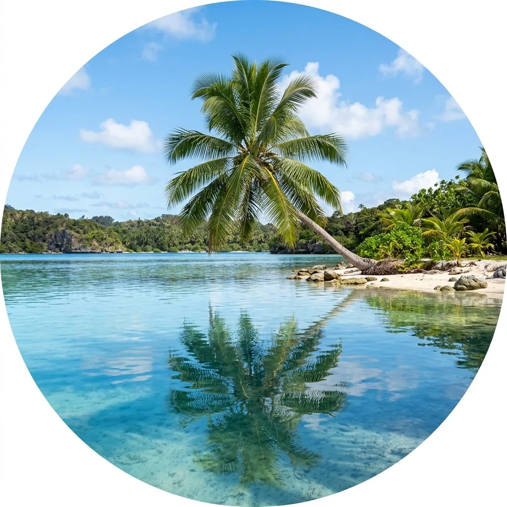 Tropical palm reflected in turquoise lagoon