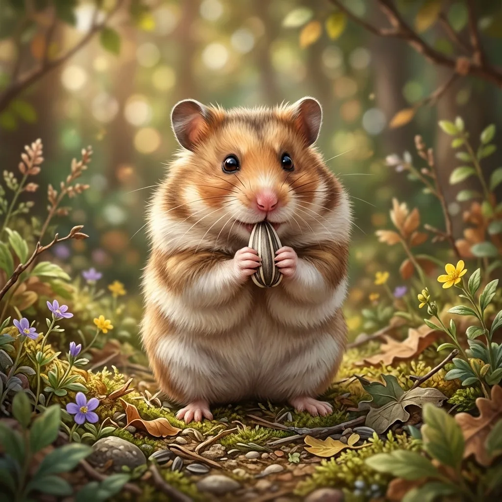 Hamster holding a sunflower seed