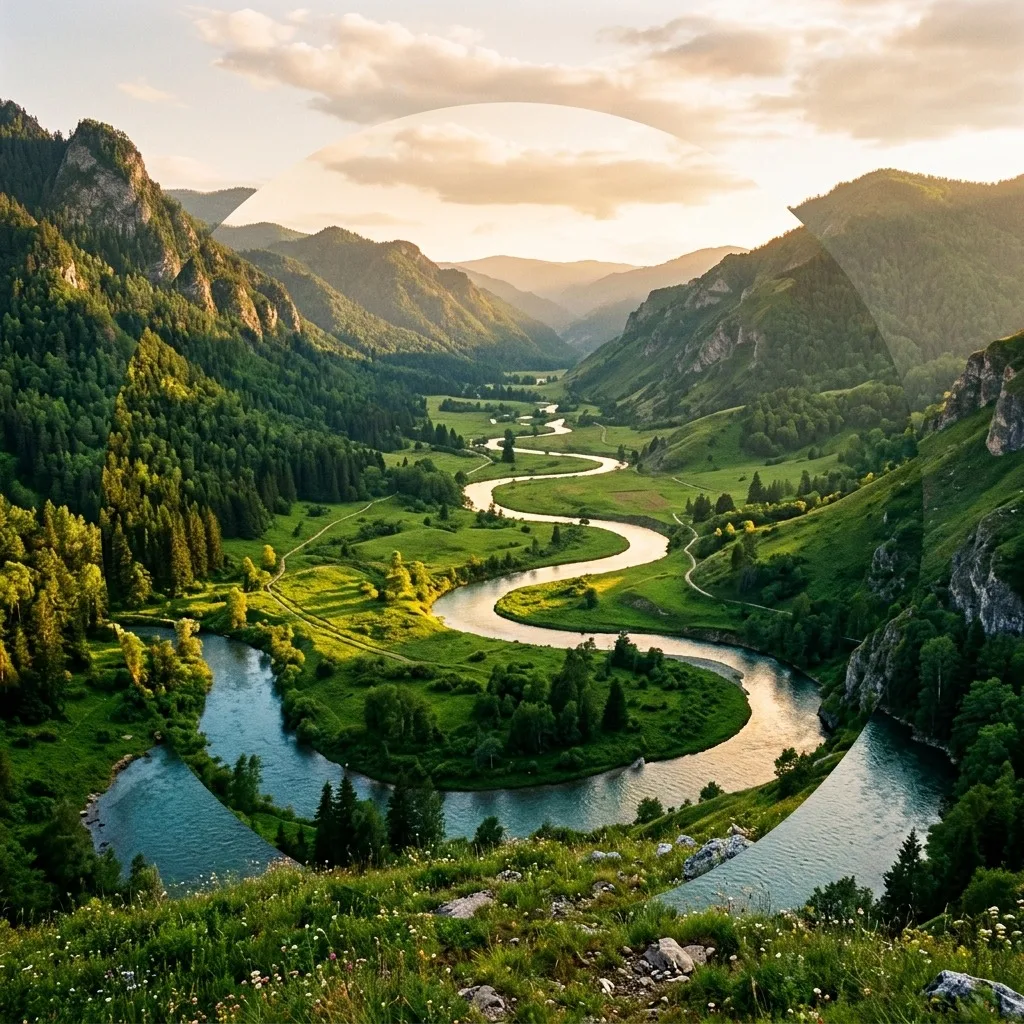 Emerald valley with winding river