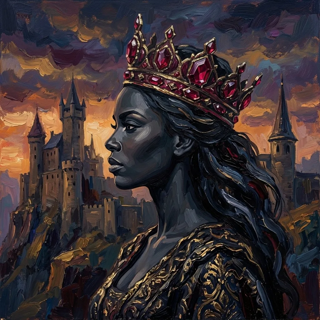 Dark queen silhouette with a ruby crown