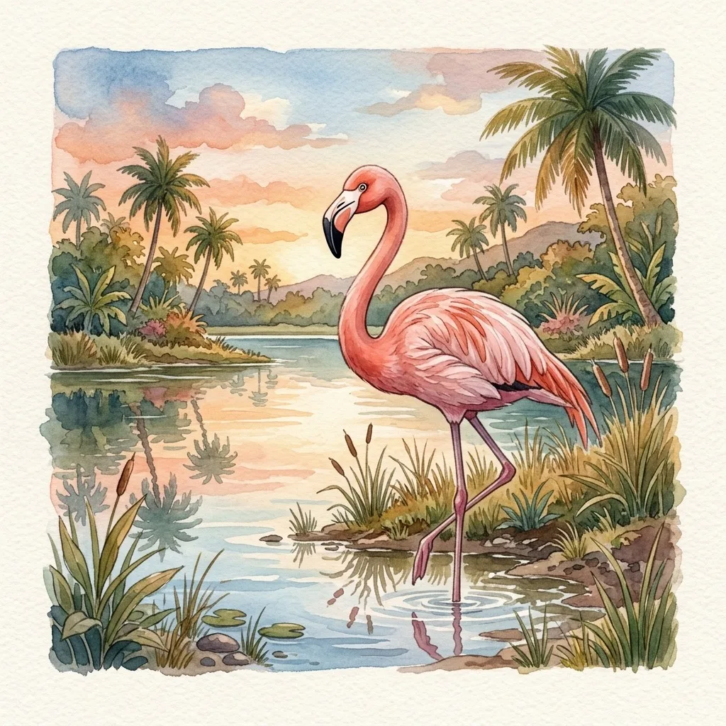 Flamingo beside a calm lagoon