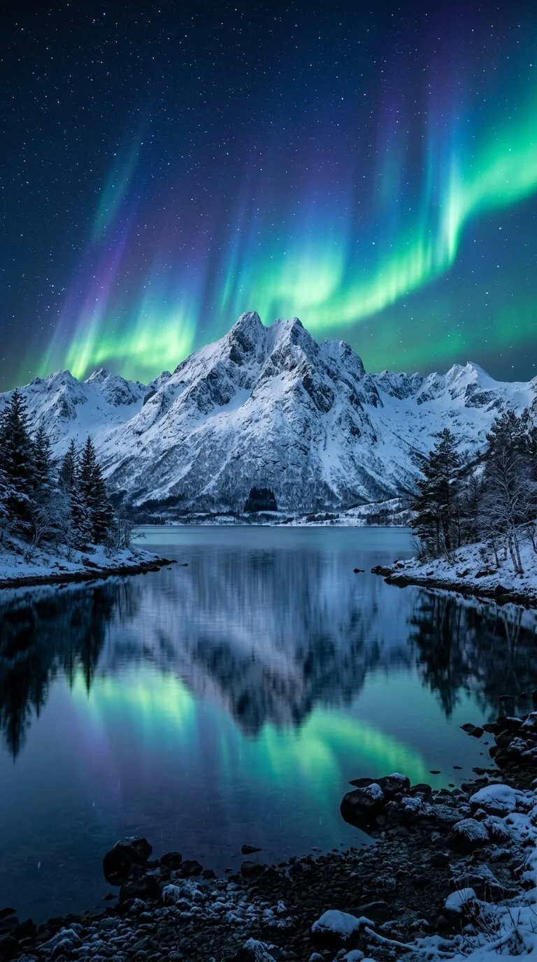 Aurora Mountain Lake Wallpaper free HD mobile background