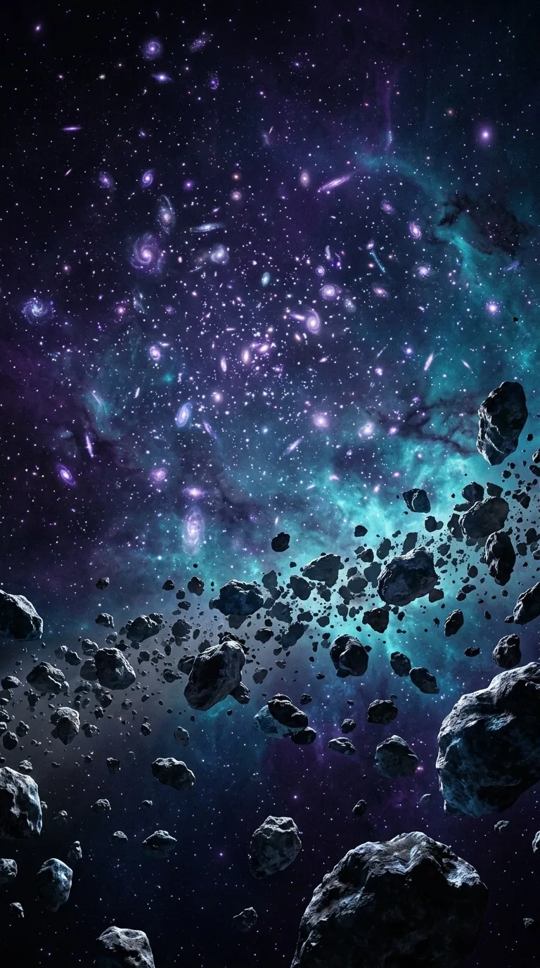 A cluster of tiny galaxies beyond an asteroid belt.