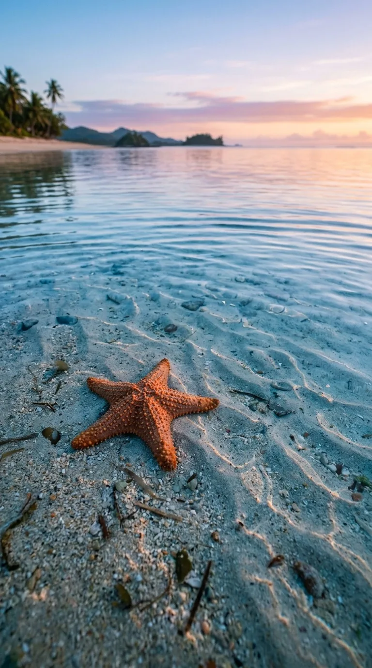 A starfish beneath shallow water.