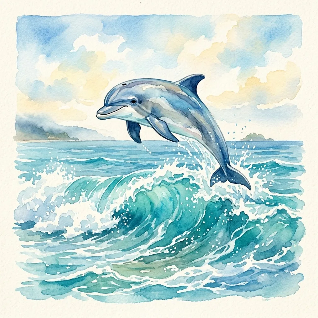 Dolphin leaping over a turquoise wave