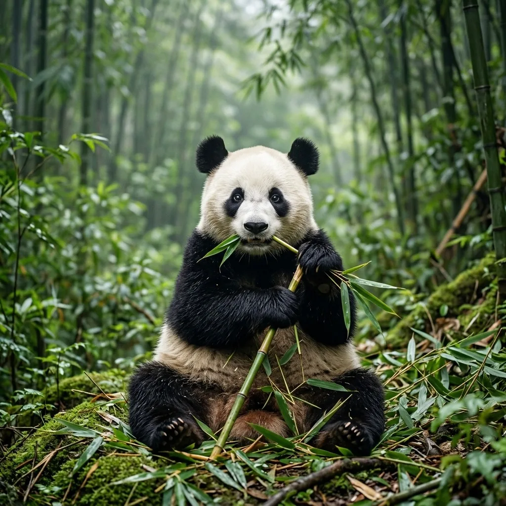 Panda holding a bamboo shoot