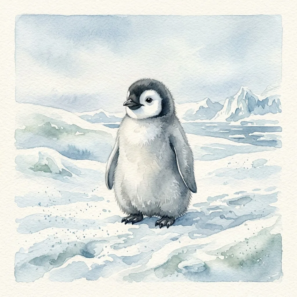 Penguin chick on soft snow