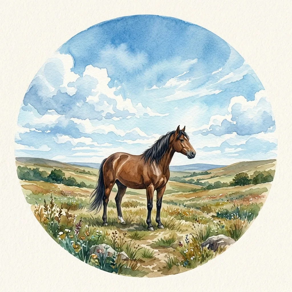 Wild horse under a vast blue sky
