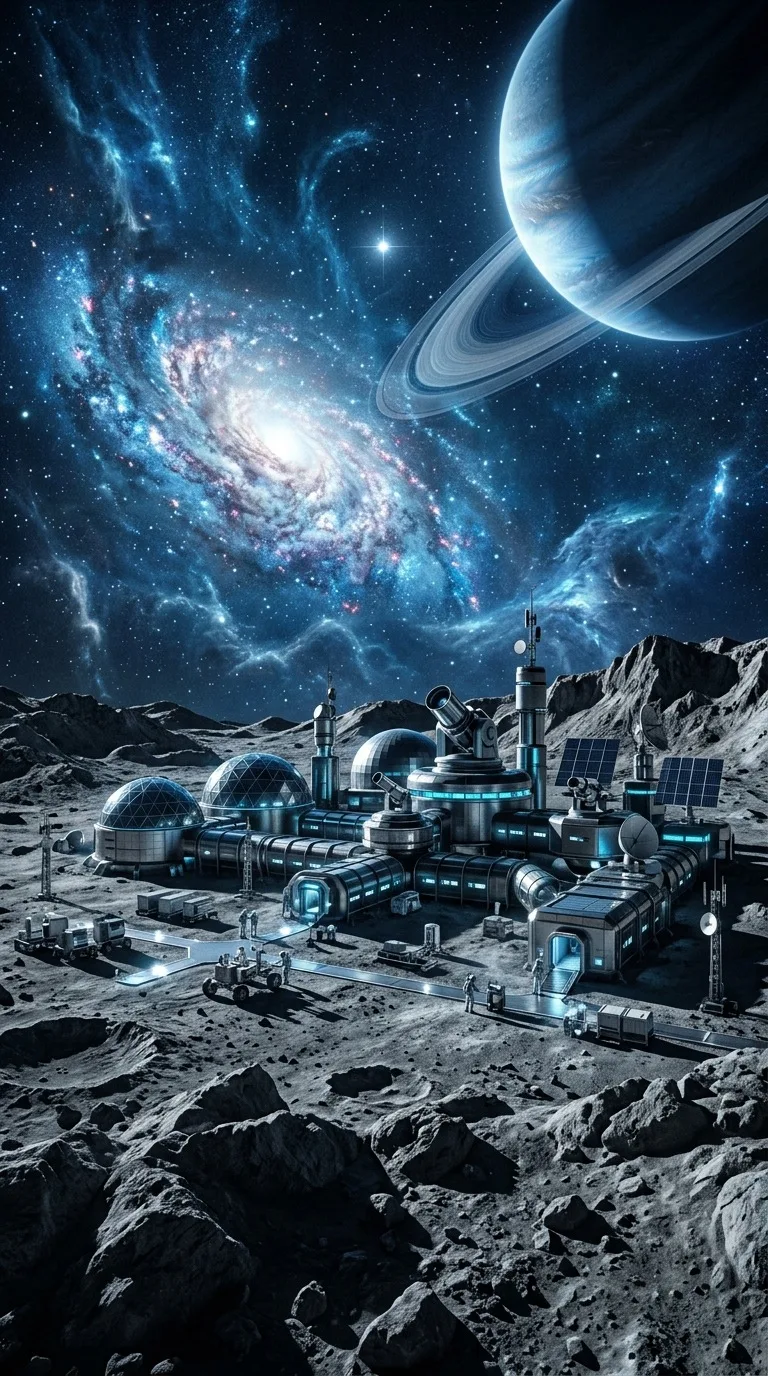 A futuristic observatory on an airless moon.