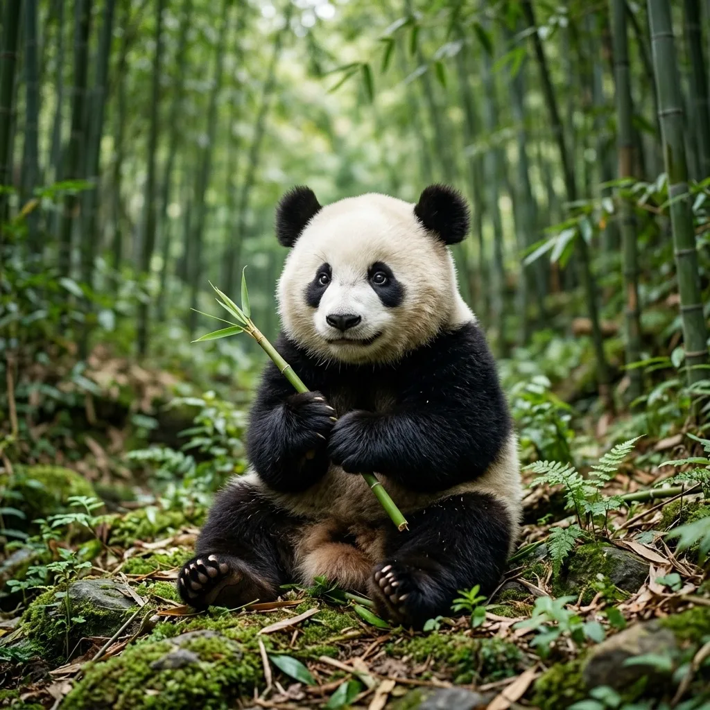Panda holding a bamboo shoot