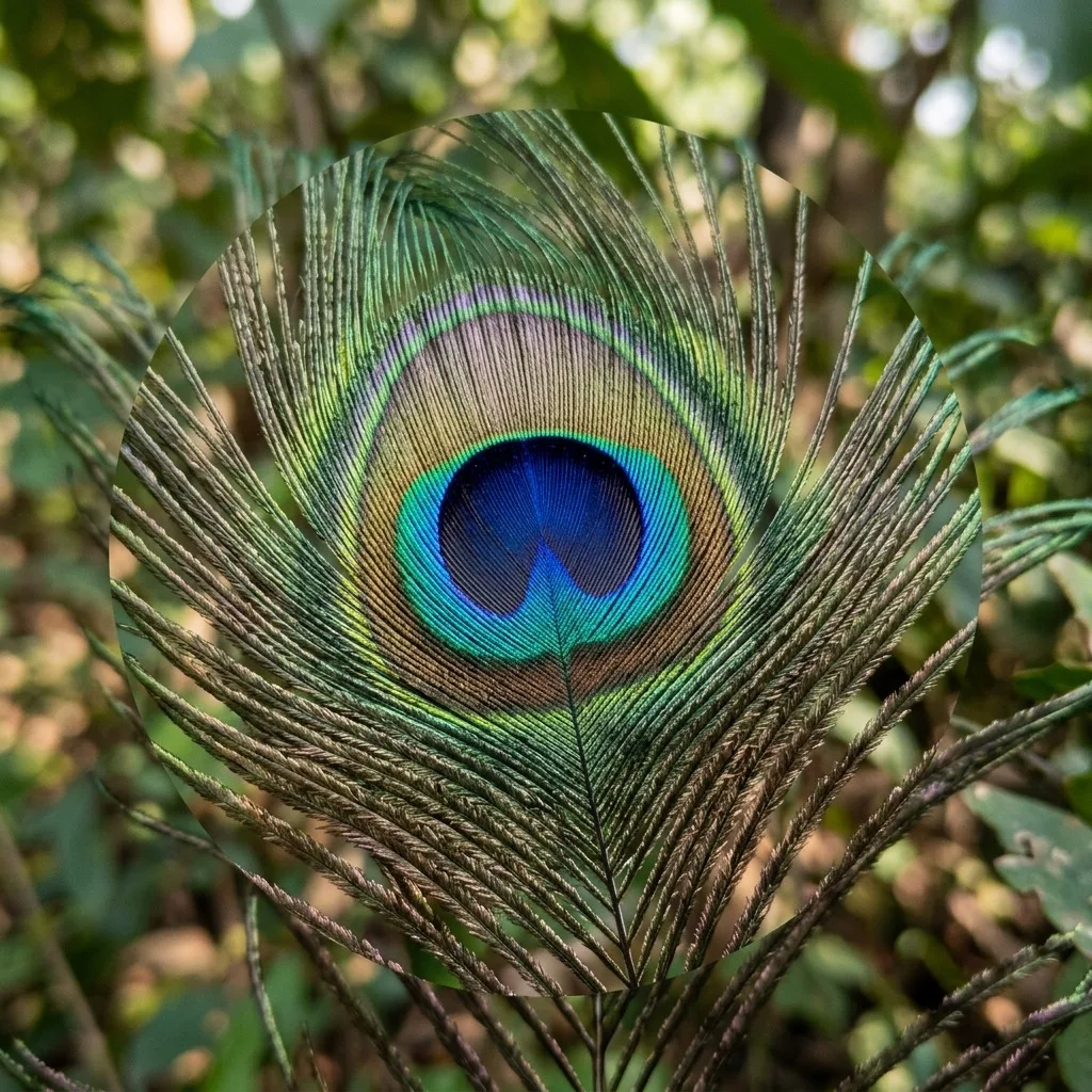 Peacock feather macro with iridescent eye