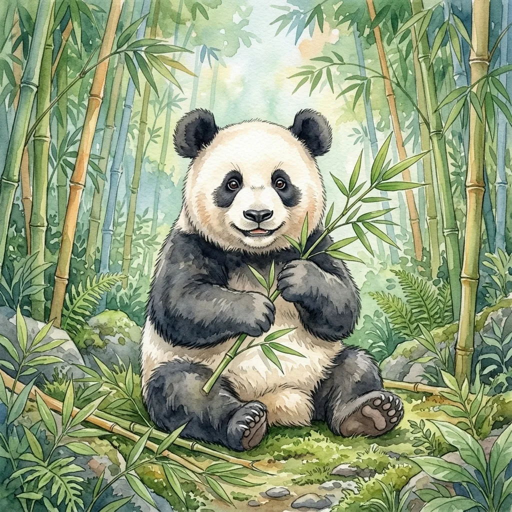 Panda holding a bamboo shoot