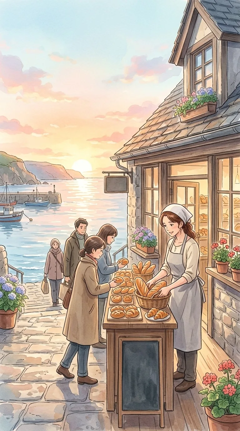 A peaceful seaside bakery with an original adult baker.