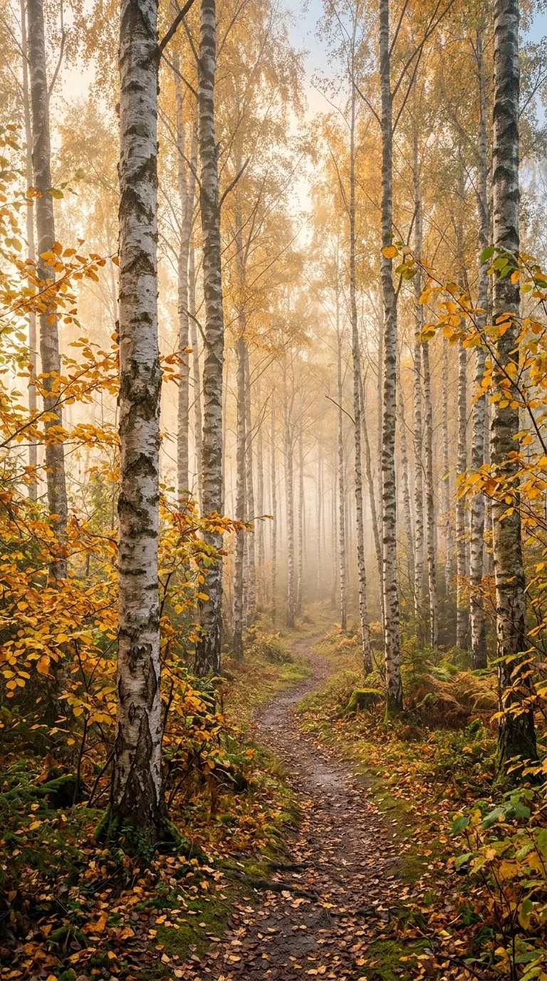 Golden autumn birch forest.