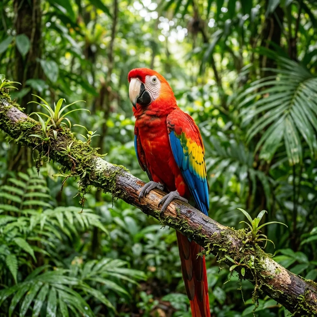 Parrot resting on a tropical branch
