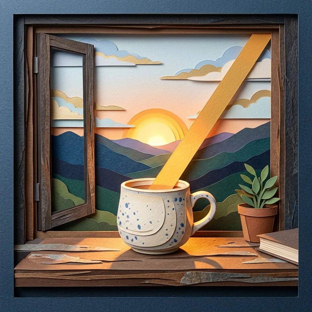 Ceramic cup catching the first ray of sunrise