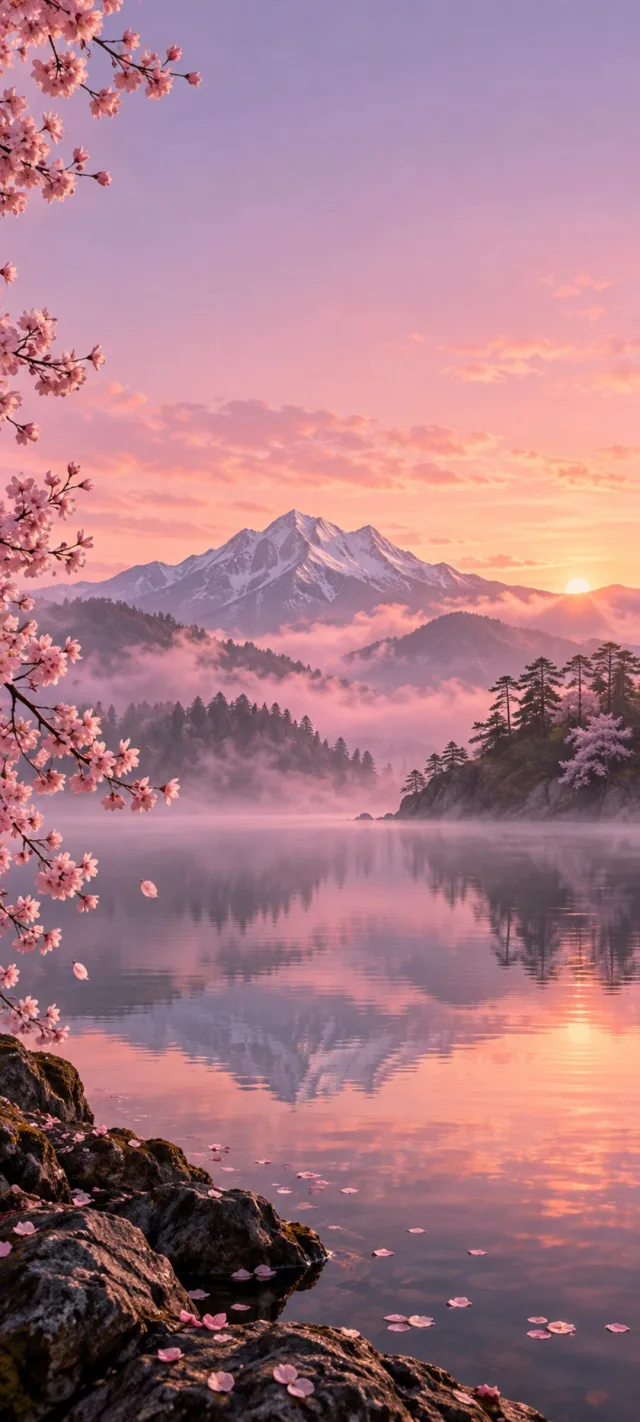 Cherry Mist Lake Wallpaper free download