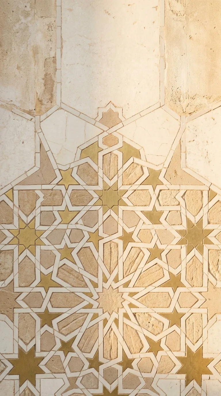 An intricate eight-point islamic geometric mosaic.