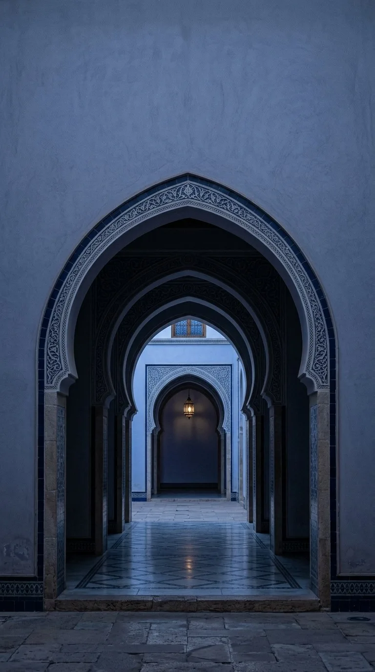 An abstract arrangement of repeating islamic pointed arches.