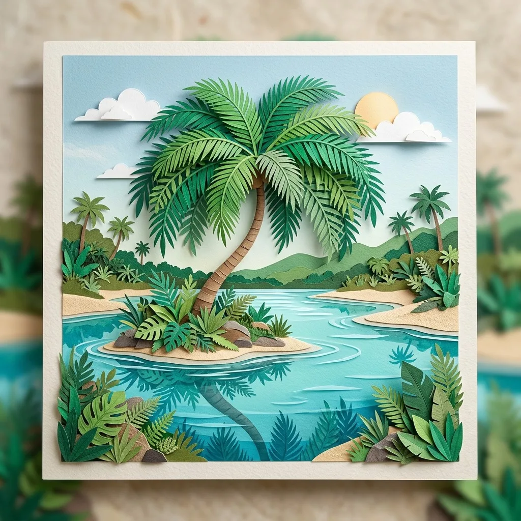 Tropical palm reflected in turquoise lagoon