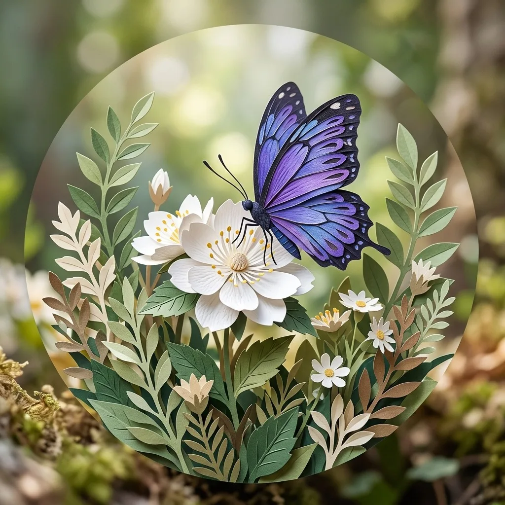 Violet butterfly resting on white blossom