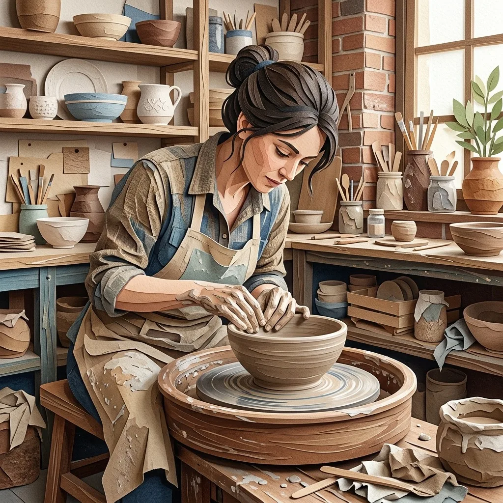 Potter shaping a clay bowl with careful hands
