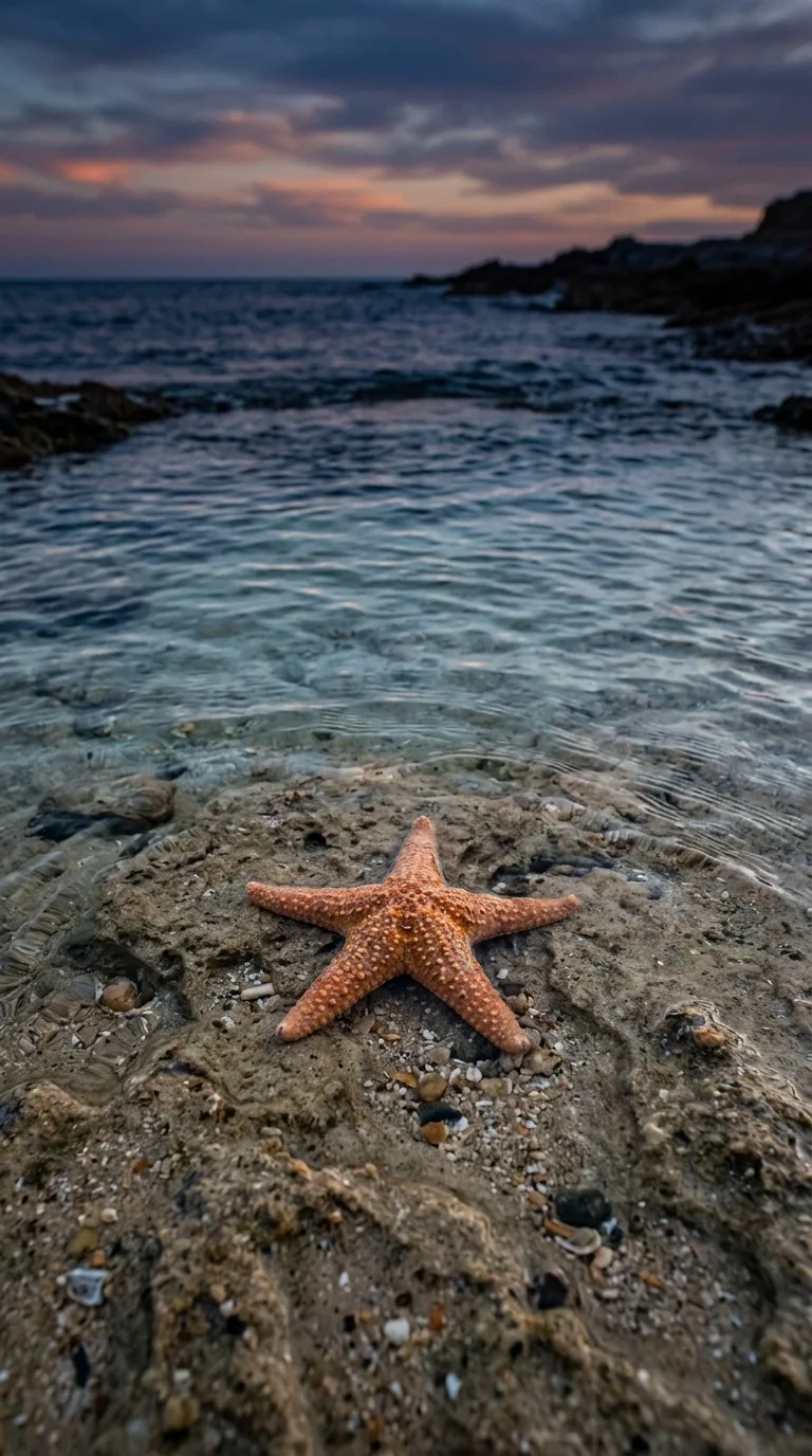 A starfish beneath shallow water.