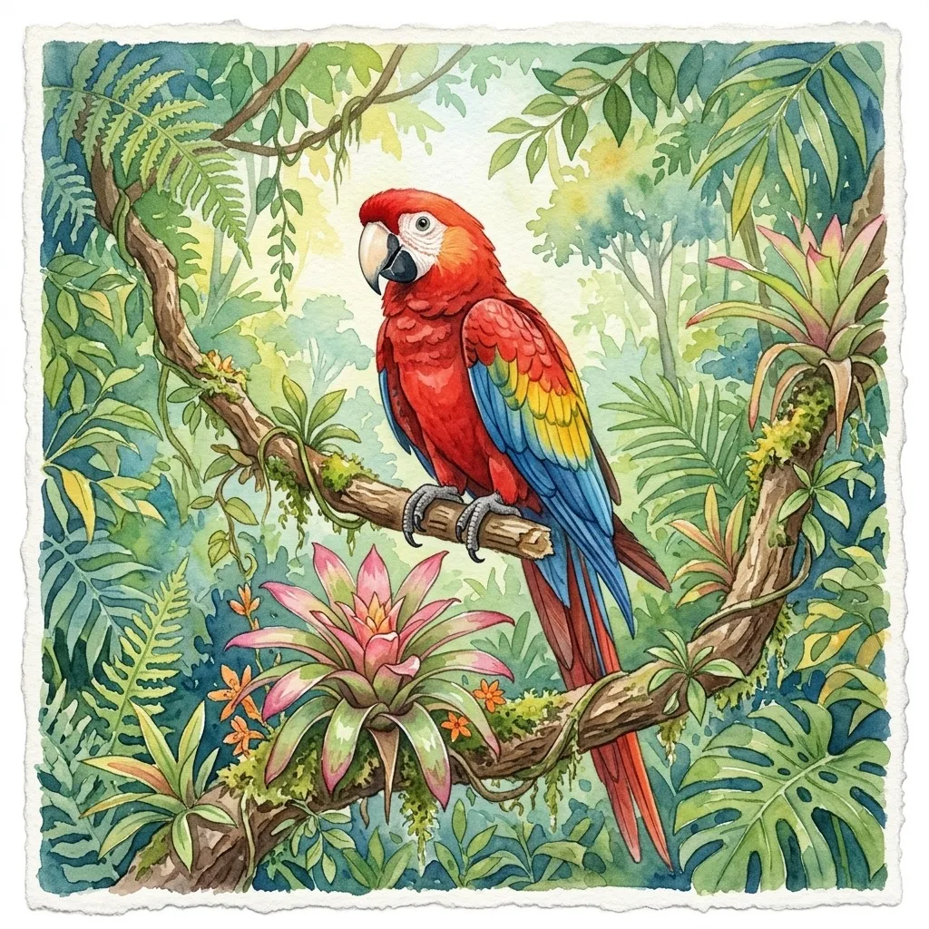 Parrot resting on a tropical branch
