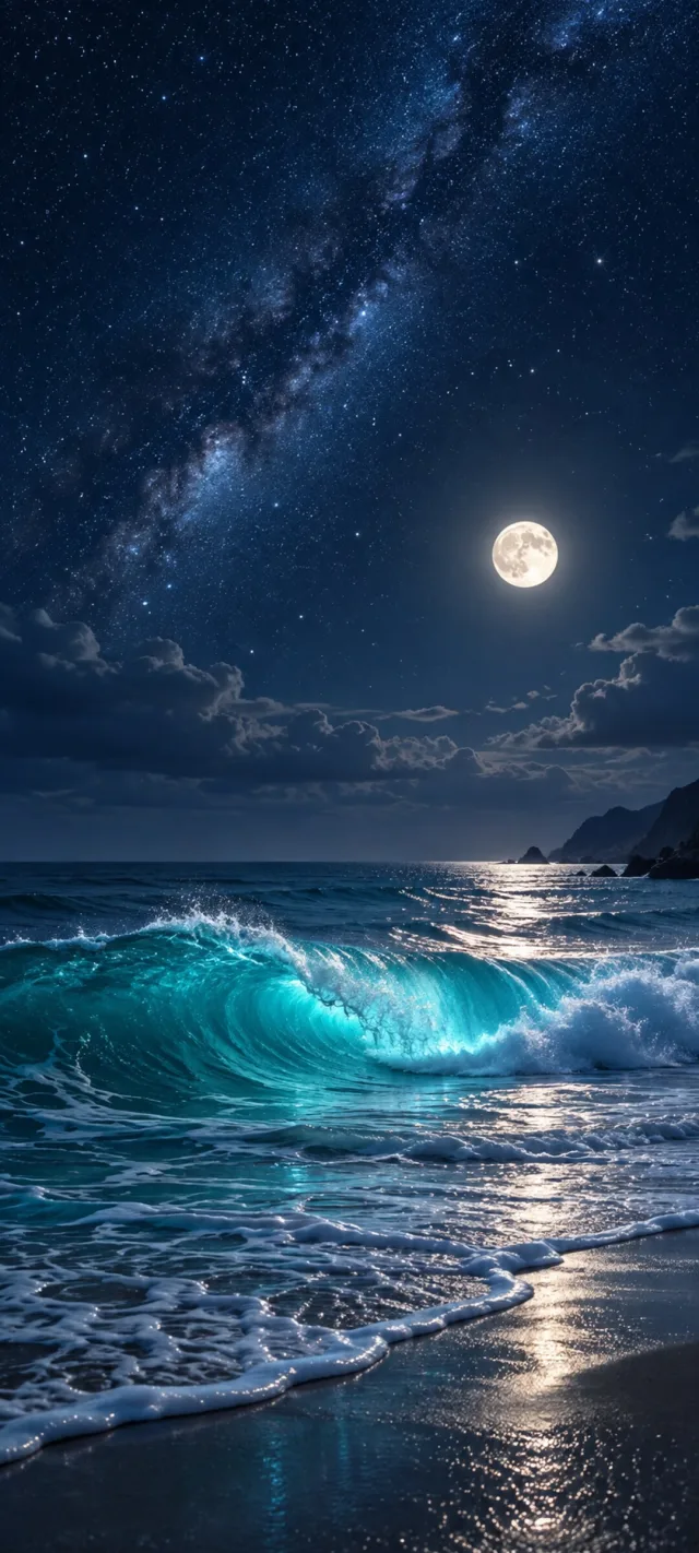 Moonlit Turquoise Wave Wallpaper free download
