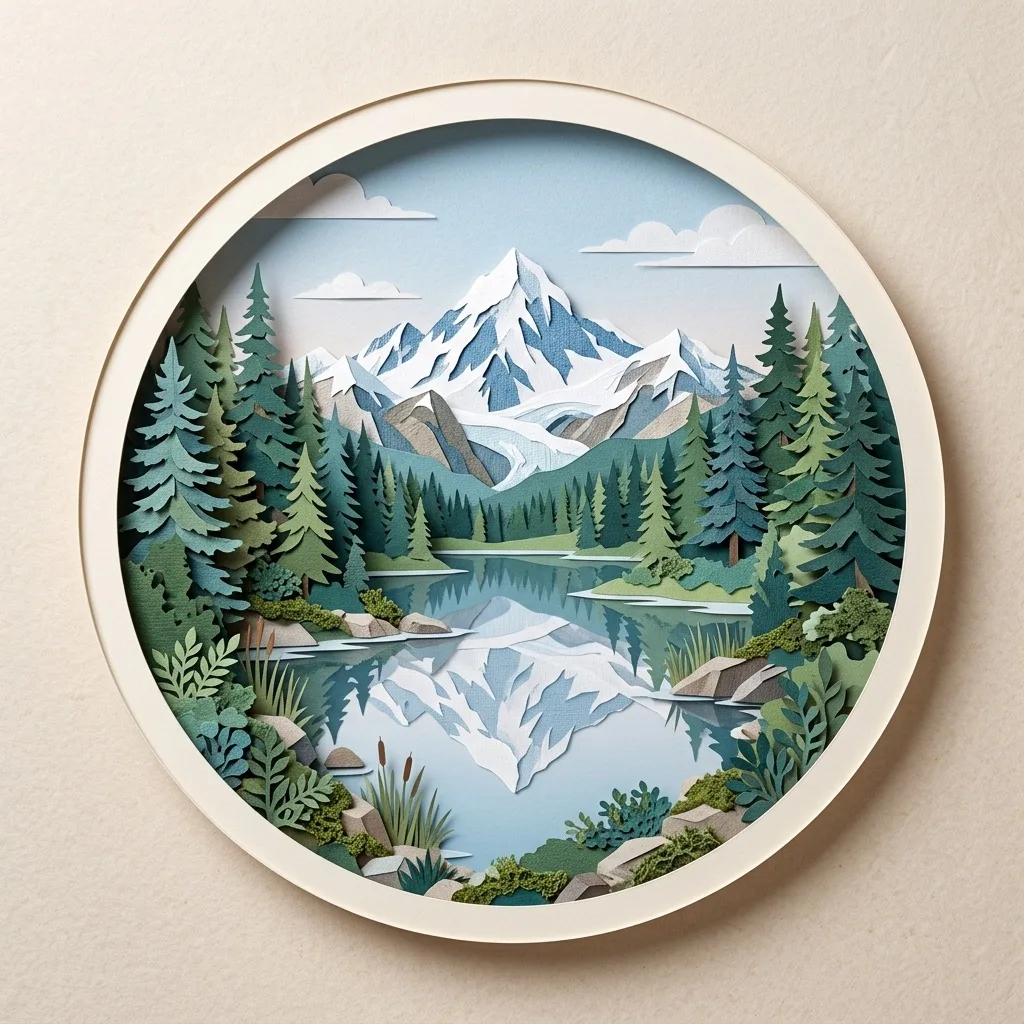 Snowy mountain reflected in still lake