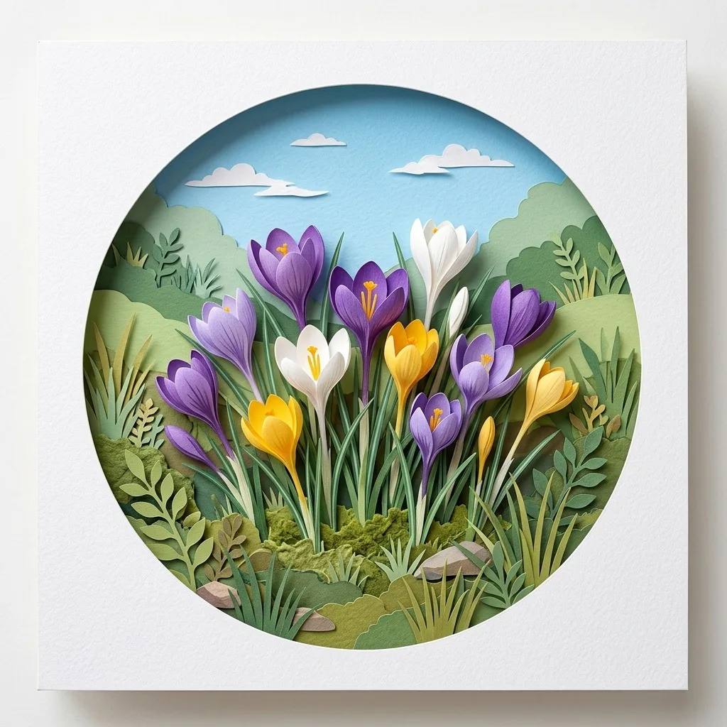 Spring meadow with crocus flowers