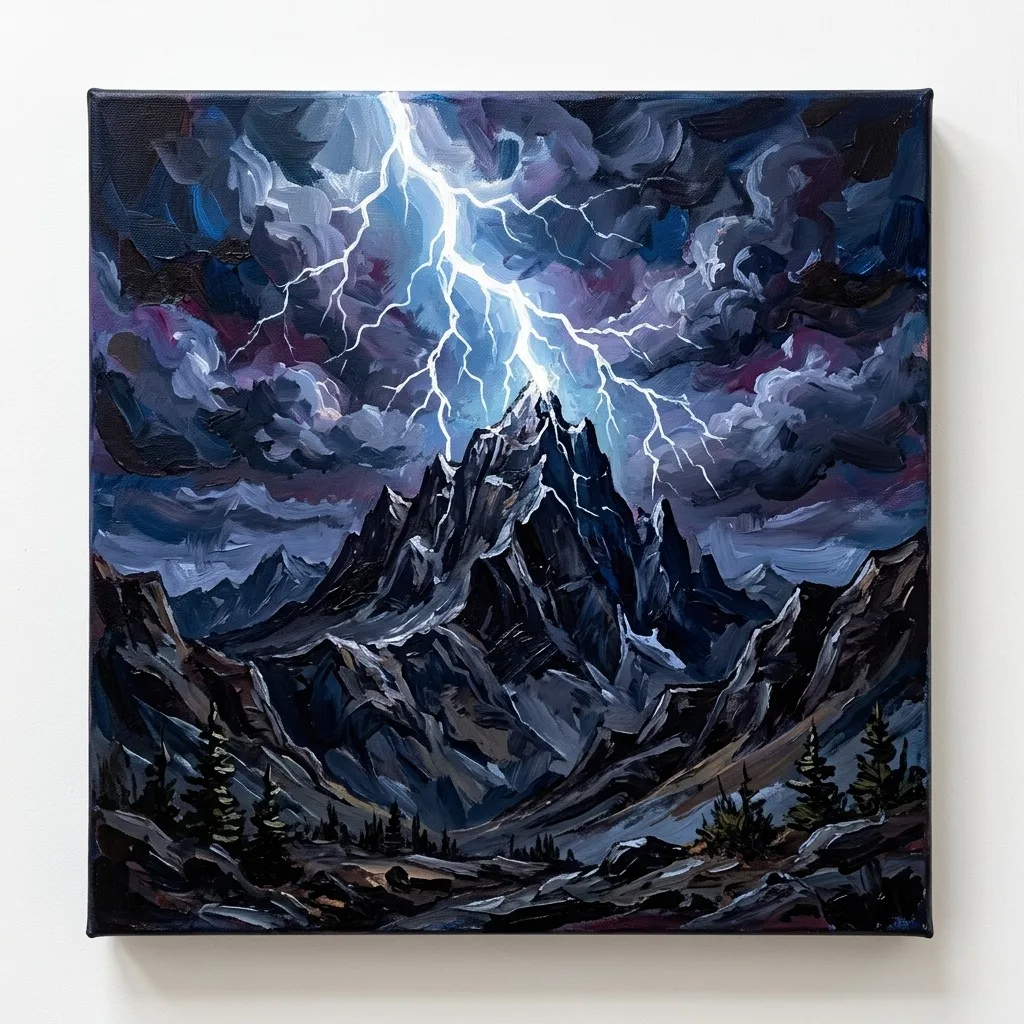 Lightning bolt behind a mountain peak